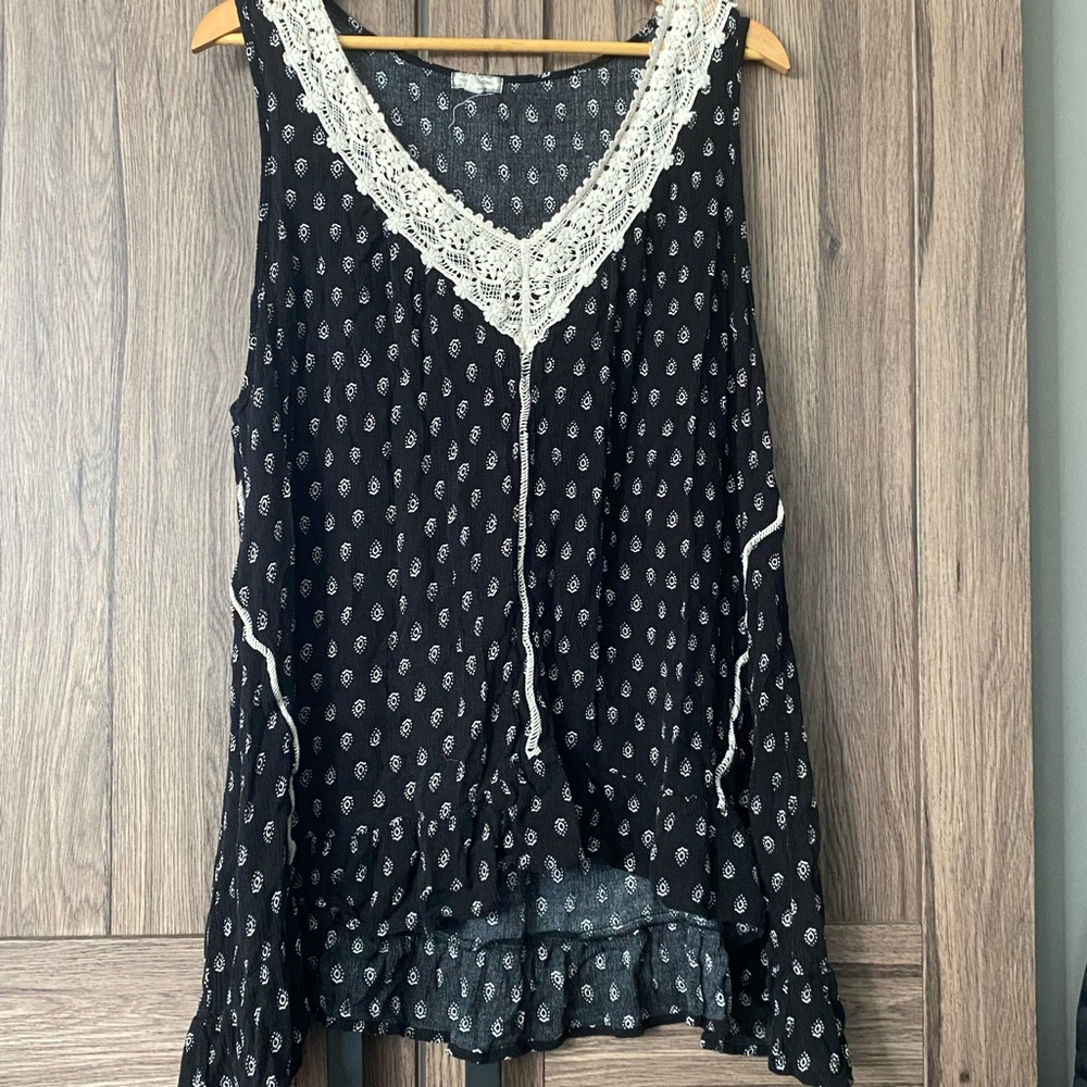 Eyeshadow Blue Sleeveless Ruffled Embellished Blouse